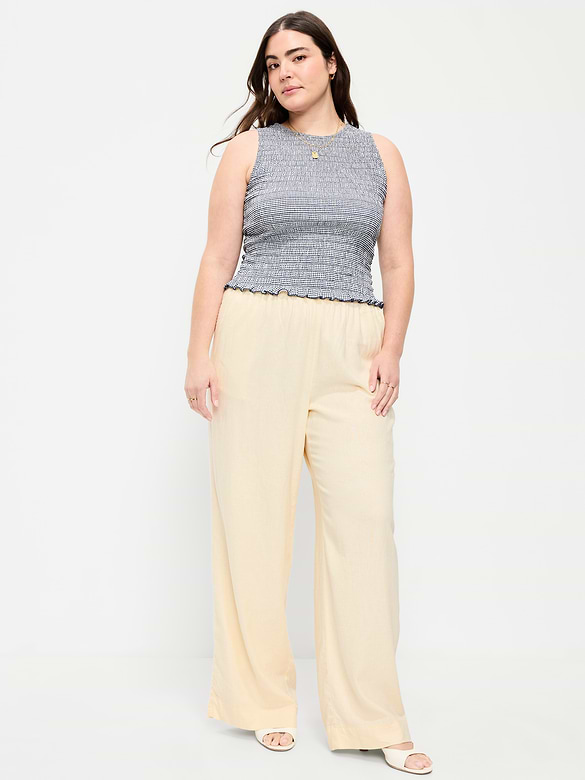 High-Waisted Linen-Blend Super Wide-Leg Pants