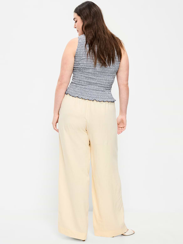 High-Waisted Linen-Blend Super Wide-Leg Pants