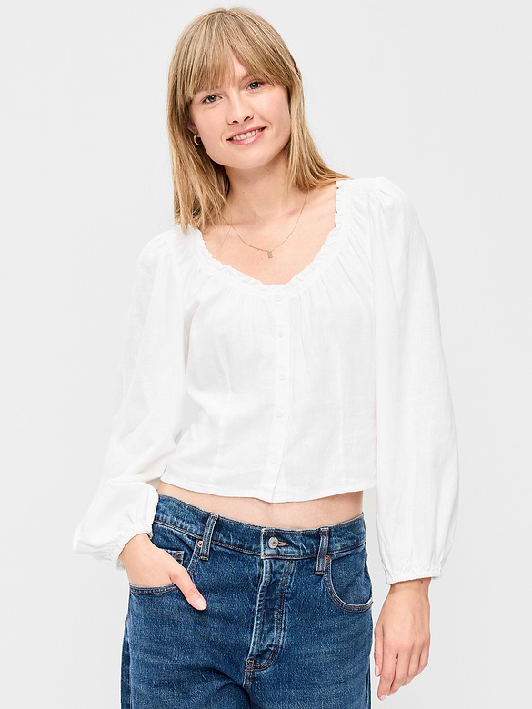 Long-Sleeve Button-Down Top
