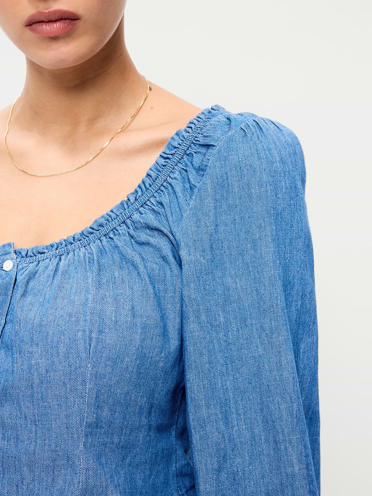 Image number 3 showing, Long-Sleeve Button-Down Jean Top