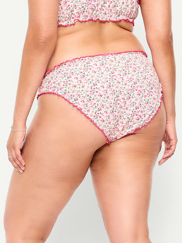 Mid-Rise Ruffle Trim Swim Bottoms