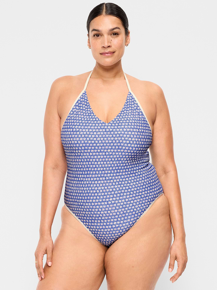 Image number 7 showing, Pique V-Neck Halter Swimsuit