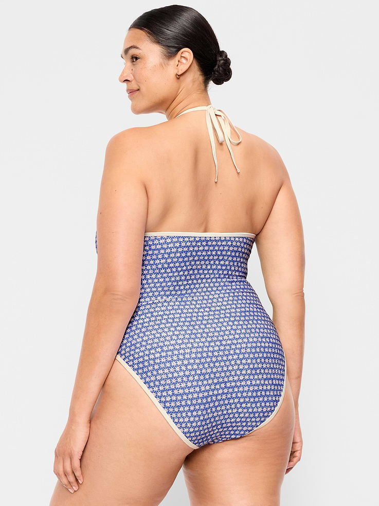 Image number 8 showing, Pique V-Neck Halter Swimsuit