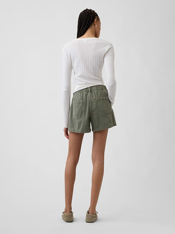 4" High Rise Soft Denim Utility Shorts