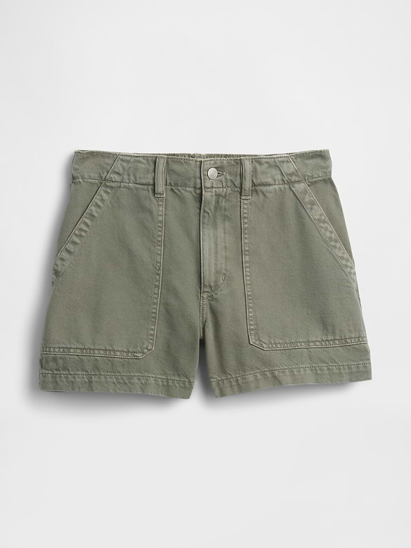 4" High Rise Soft Denim Utility Shorts