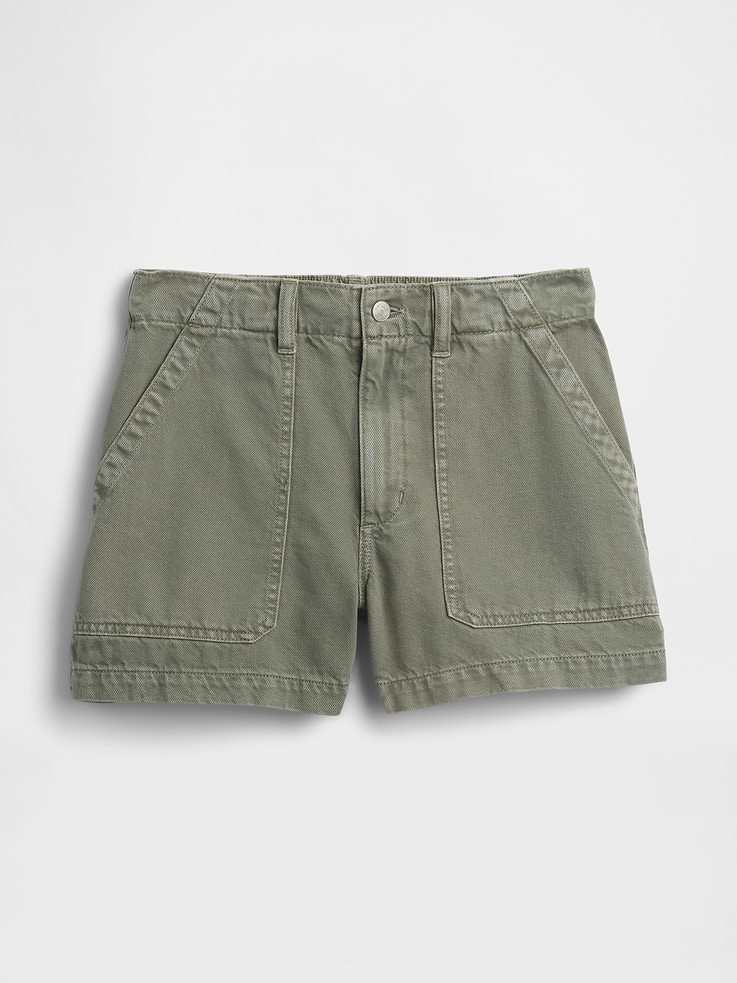 Image 7 of 7, 4" High Rise Soft Denim Utility Shorts