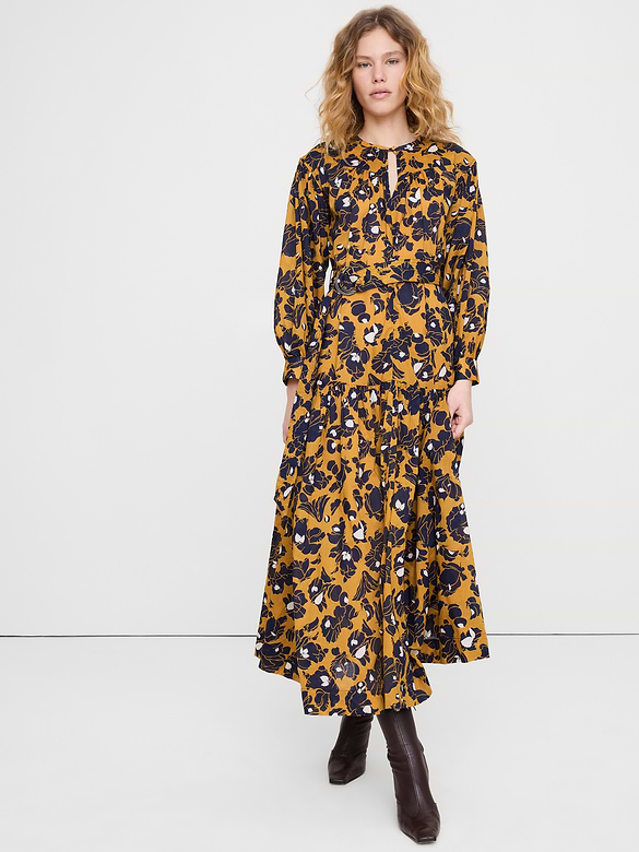 Robe-chemisier longue étagée en coton