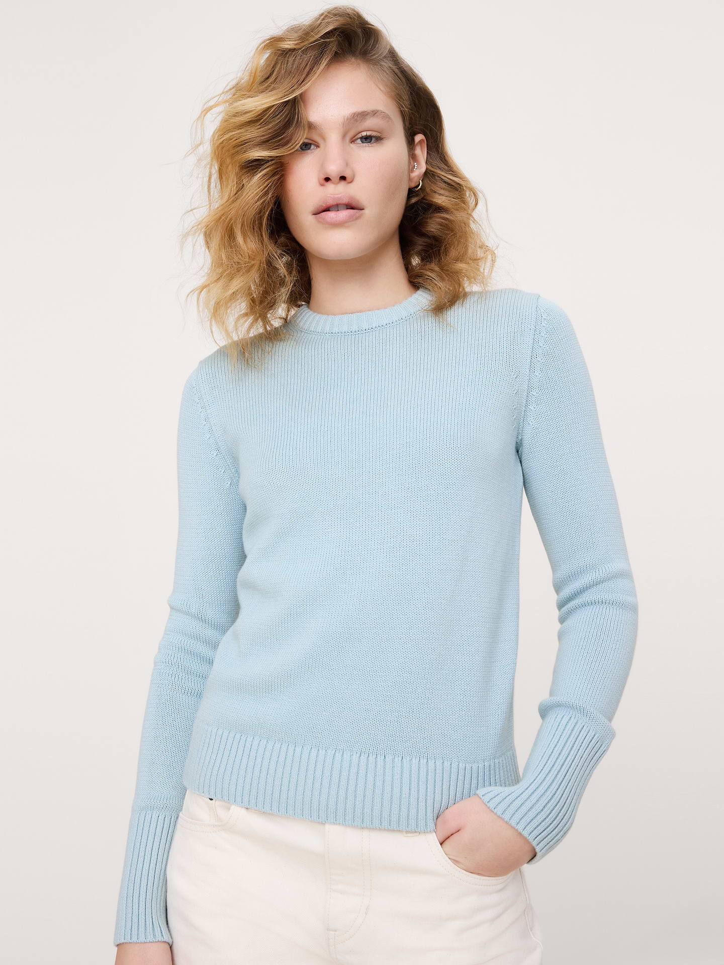 Image number 1 showing, Larkspur Cotton-Silk Crew-Neck Sweater
