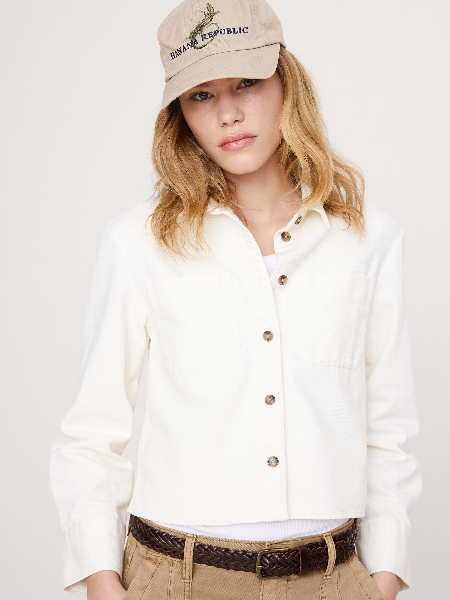 Image number 1 showing, Denim Cropped Utility Shirt