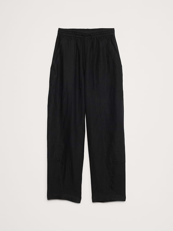 Barrel-Leg Linen Pull-On Pant
