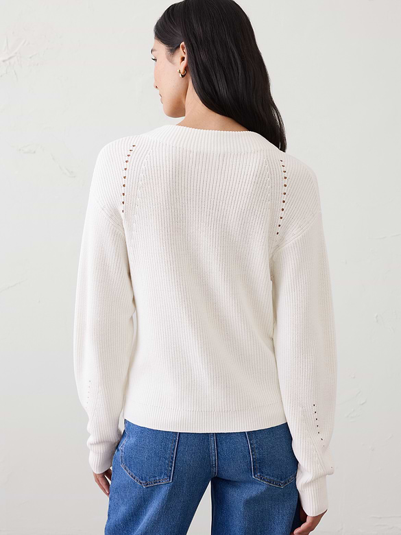 Pointelle Ribbed Pullover Sweater