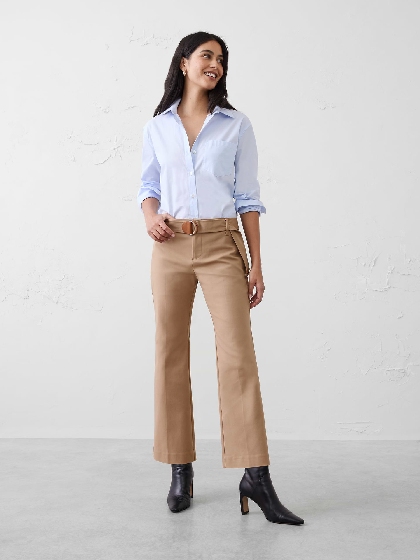 Image number 1 showing, Kick-Flare Mid-Rise Sateen Ankle Pant