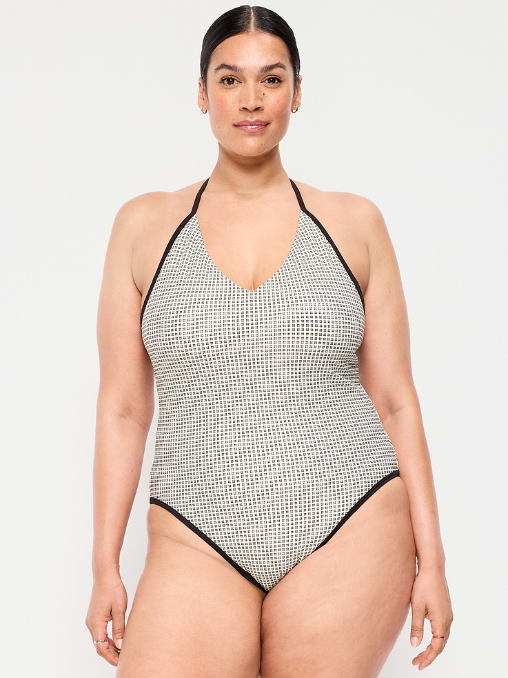 Image number 7 showing, Pique V-Neck Halter Swimsuit