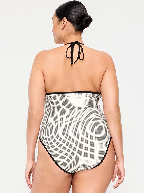 Pique V-Neck Halter Swimsuit