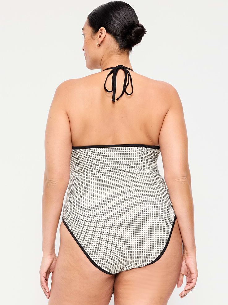Image number 8 showing, Pique V-Neck Halter Swimsuit