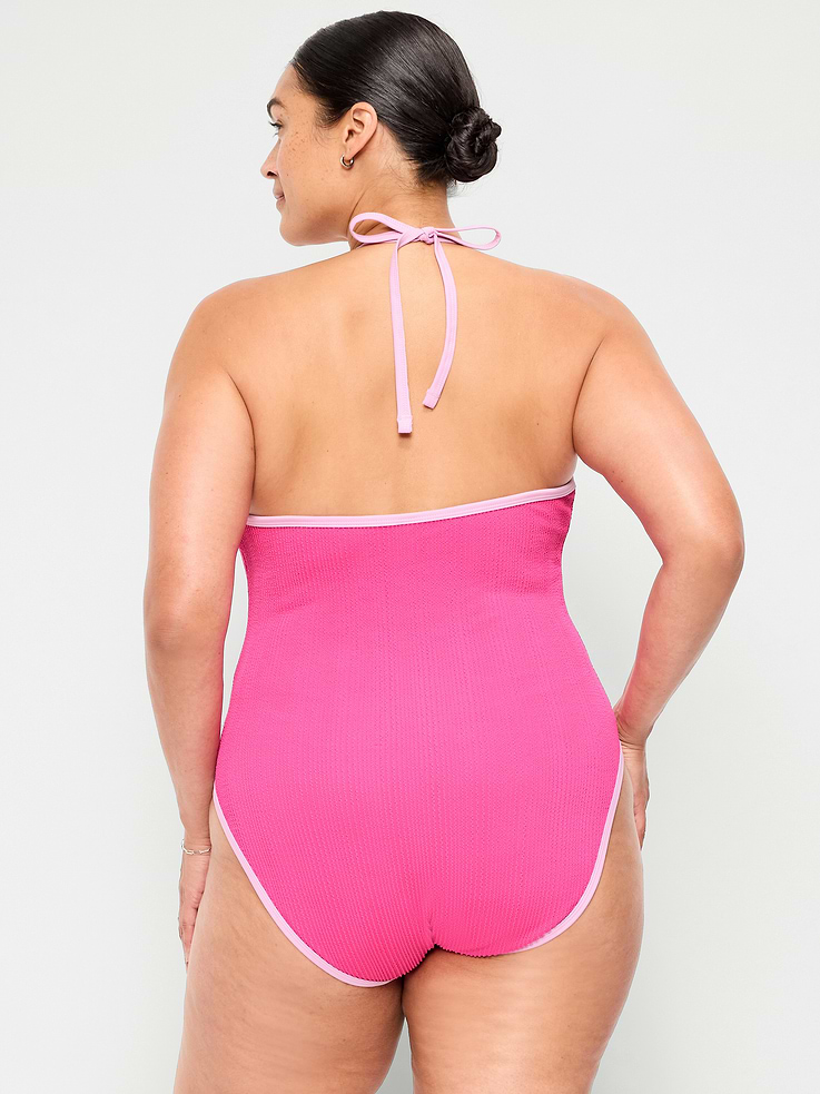 Image number 8 showing, Ribbed V-Neck Halter One-Piece Swimsuit
