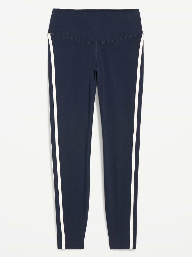 L'image numéro 9 présente Legging à rayures latérales en coton à taille haute longueur 7/8 PowerChill