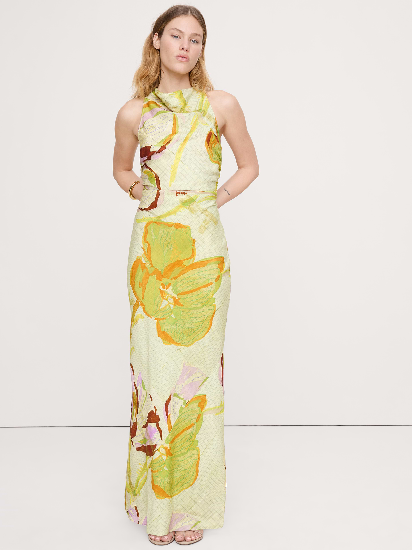 Image number 1 showing, Viscose-Linen Cowl-Neck Dress