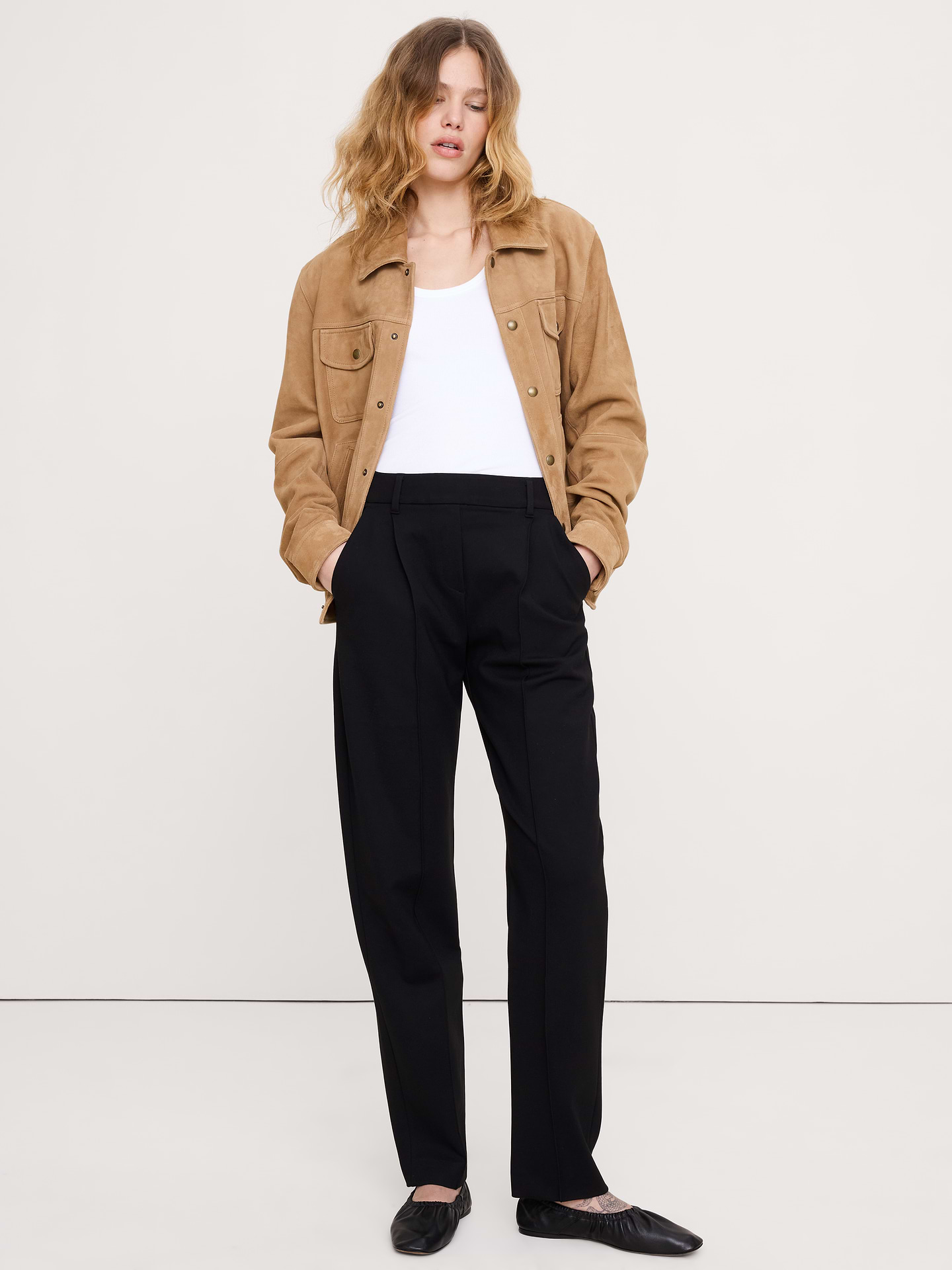 Image number 1 showing, High-Rise Slim Drapey Ponte Pull-On Pant