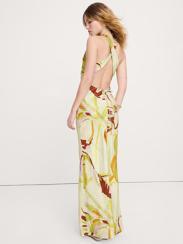 Viscose-Linen Cowl-Neck Dress