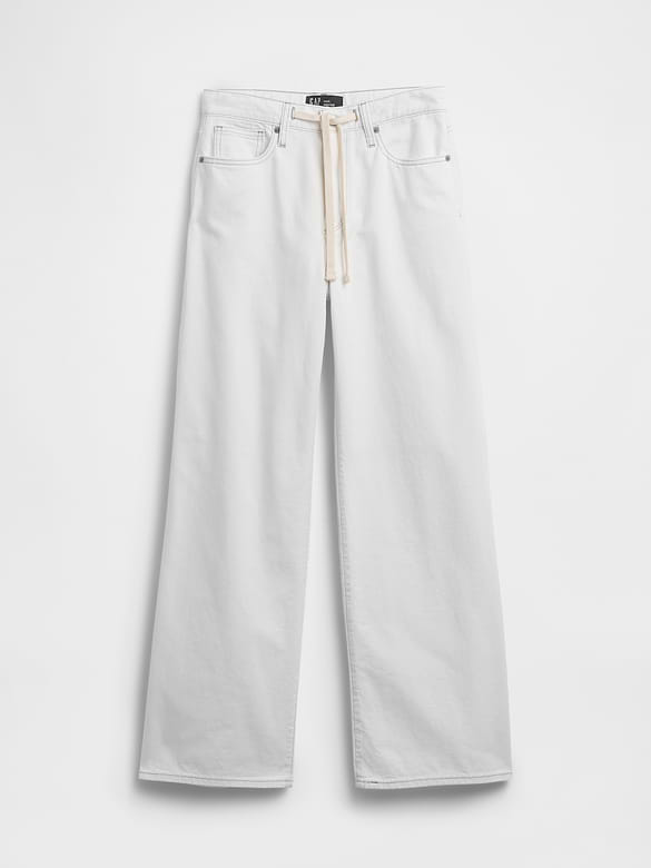 High Rise Drawstring Wide-Leg Jeans