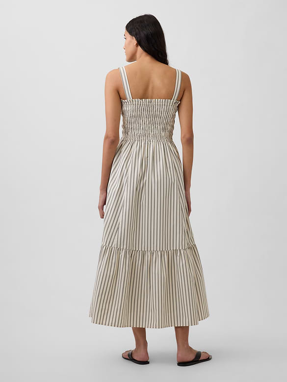 Poplin Smocked-Bodice Maxi Dress