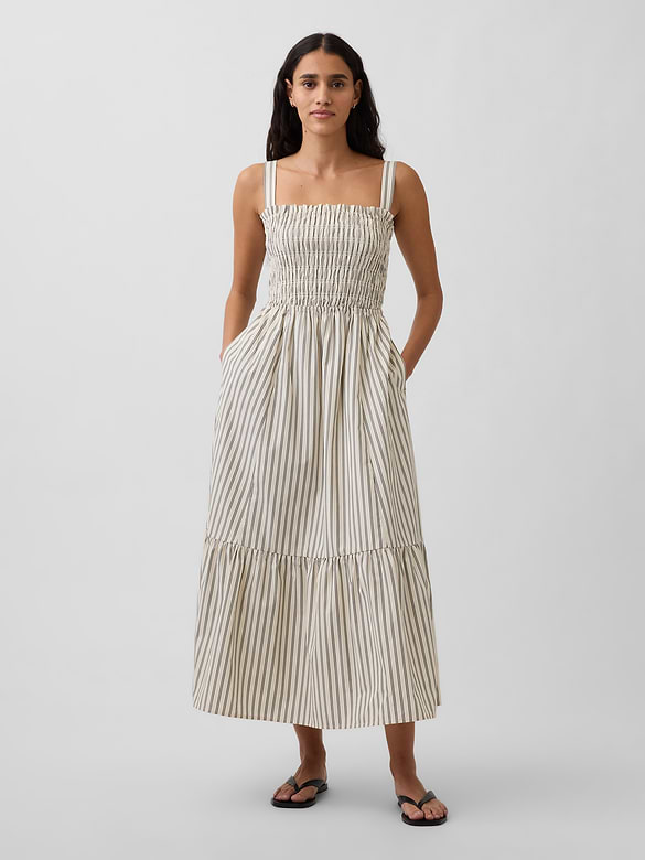 Poplin Smocked-Bodice Maxi Dress