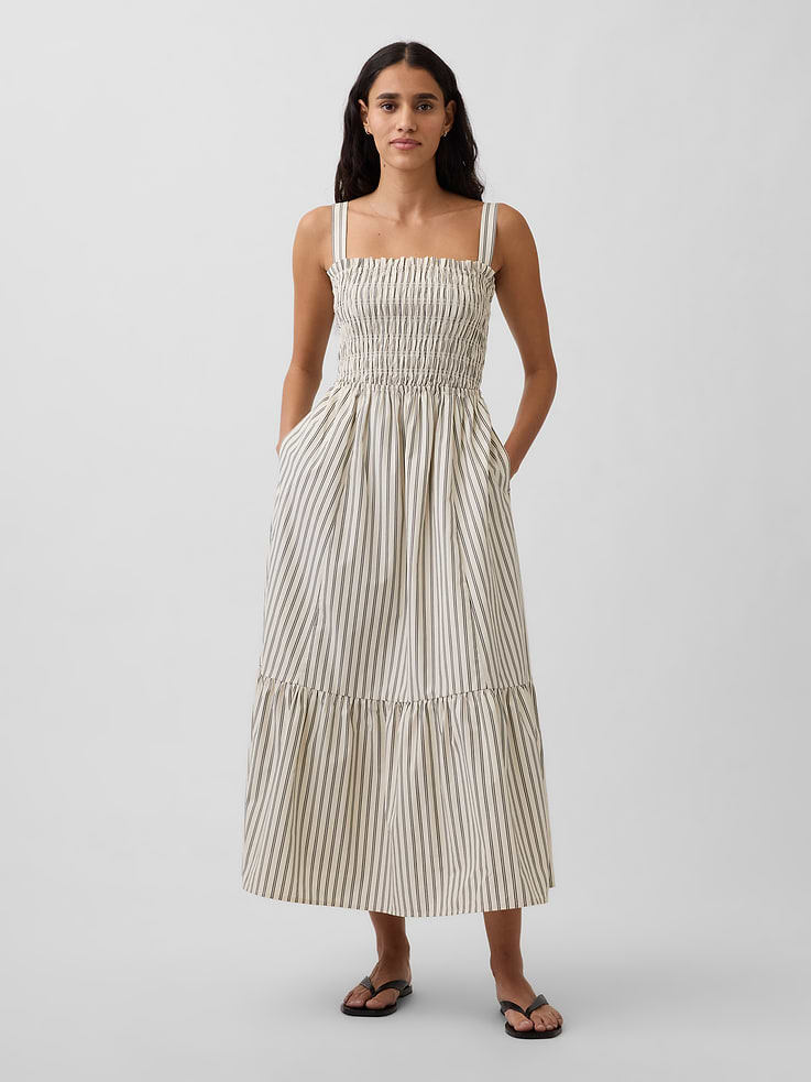 Image number 1 showing, Poplin Smocked-Bodice Maxi Dress