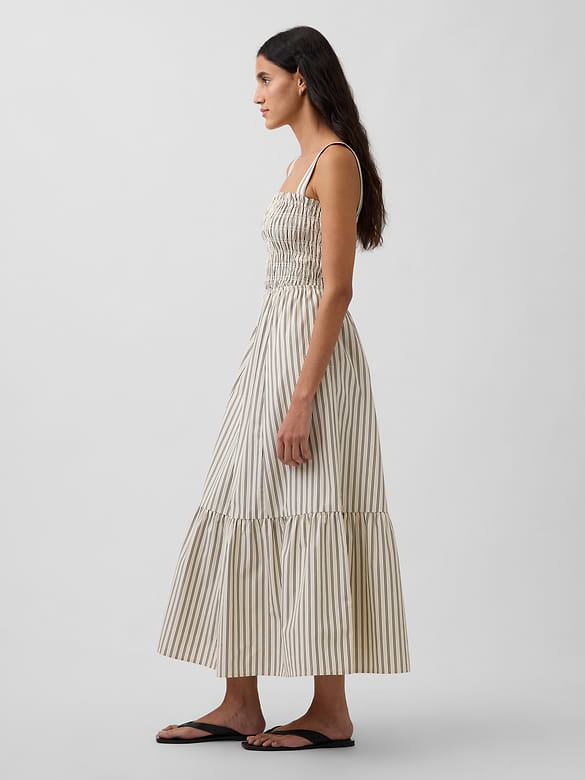 Poplin Smocked-Bodice Maxi Dress