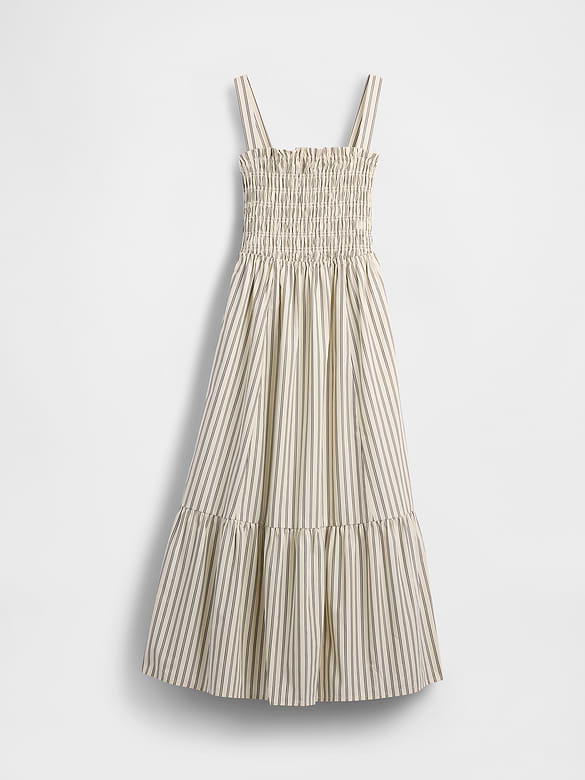 Poplin Smocked-Bodice Maxi Dress