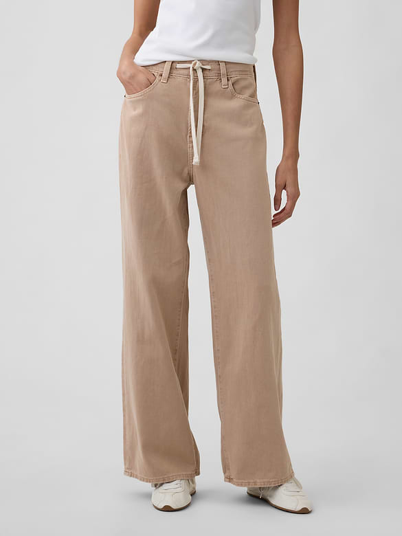 High Rise Drawstring Wide-Leg Jeans