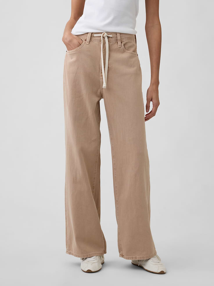Image number 2 showing, High Rise Drawstring Wide-Leg Jeans