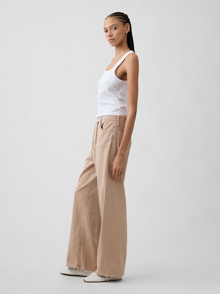 Image number 3 showing, High Rise Drawstring Wide-Leg Jeans