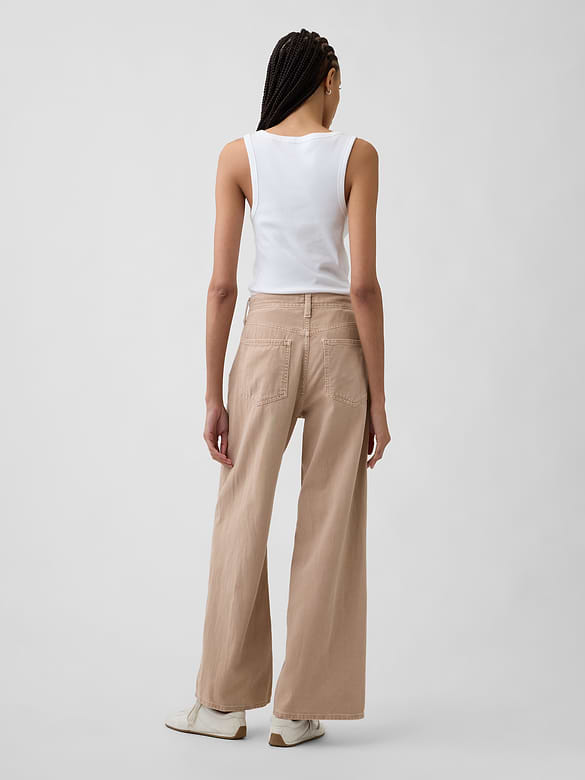 High Rise Drawstring Wide-Leg Jeans