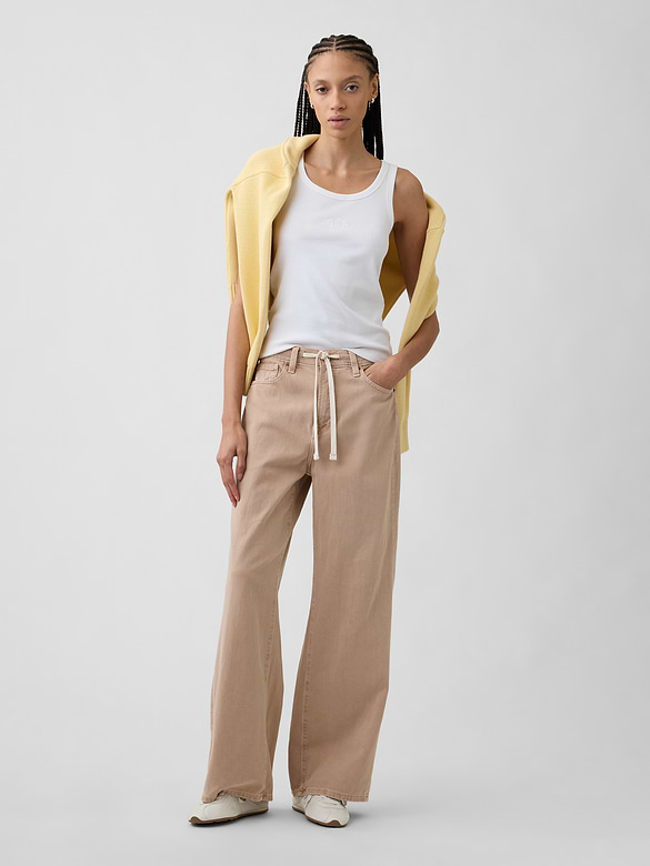 High Rise Drawstring Wide-Leg Jeans