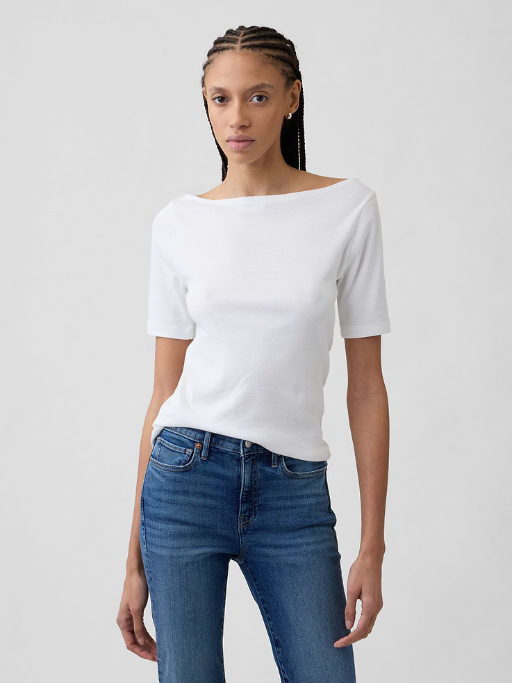 Image number 1 showing, Modern Ribbed Boatneck T-Shirt