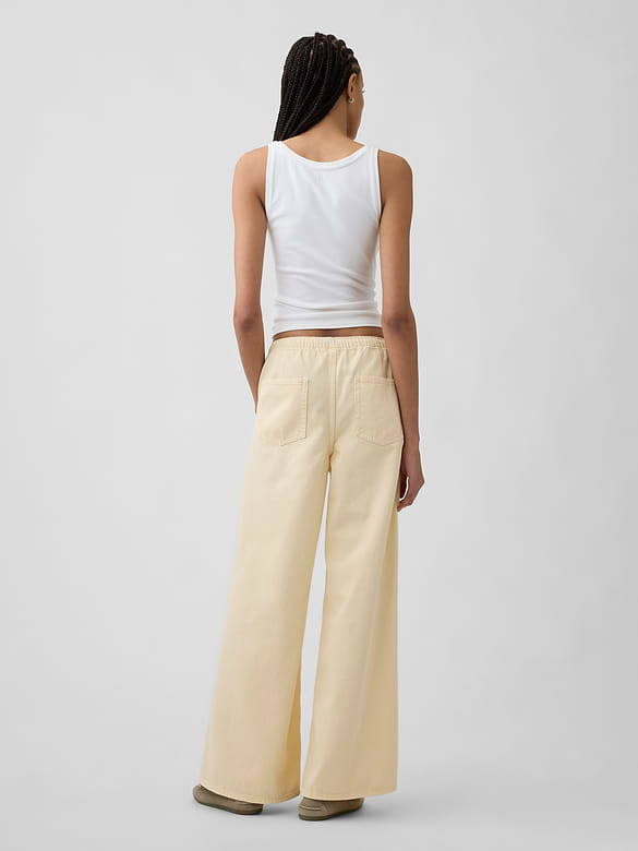 Mid Rise Soft Pull-On Wide-Leg Jeans