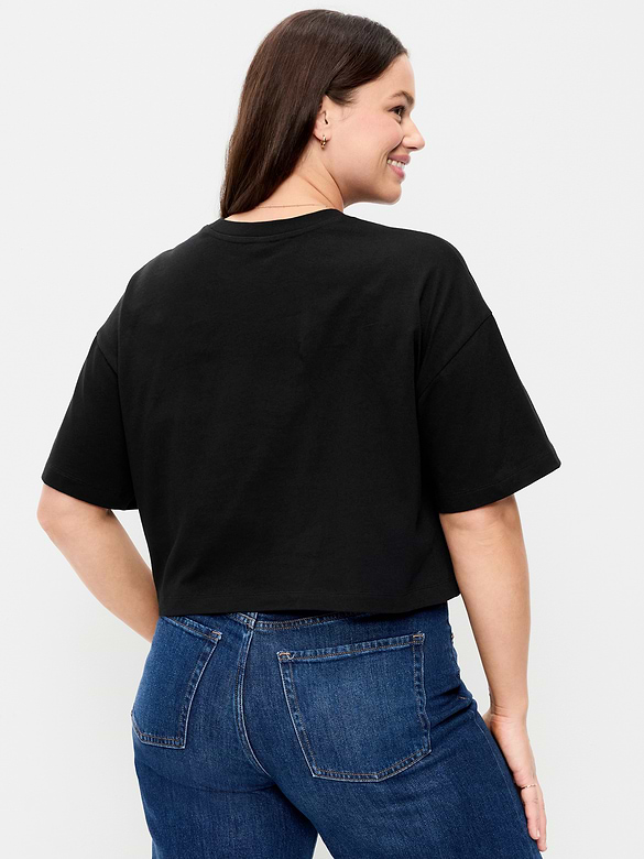 Vintage Crew-Neck Oversized Crop T-Shirt