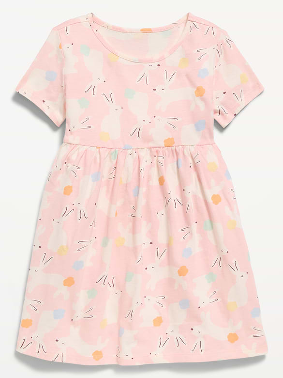 Printed Short-Sleeve Jersey-Knit Dress for Toddler Girls