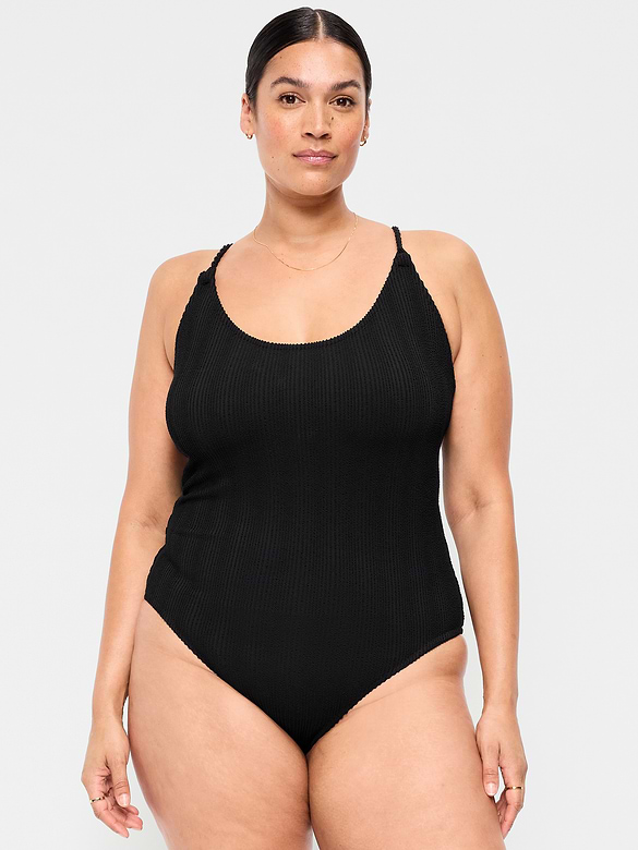 Ribbed Braided-Strap One-Piece Swimsuit