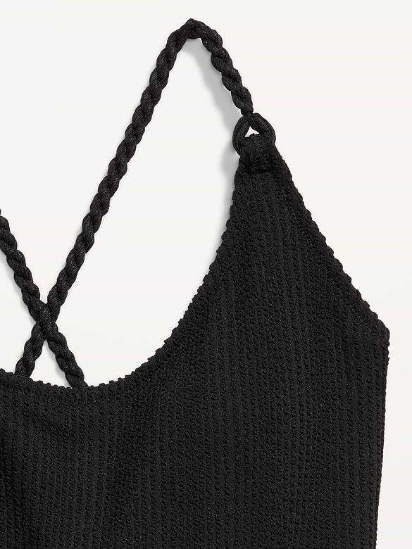 Ribbed Braided-Strap One-Piece Swimsuit