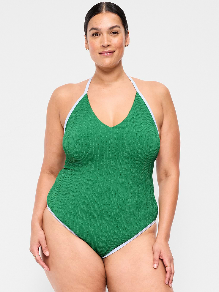 L'image numéro 7 présente Maillot de bain une-pièce bain de soleil côtelé à encolure en V