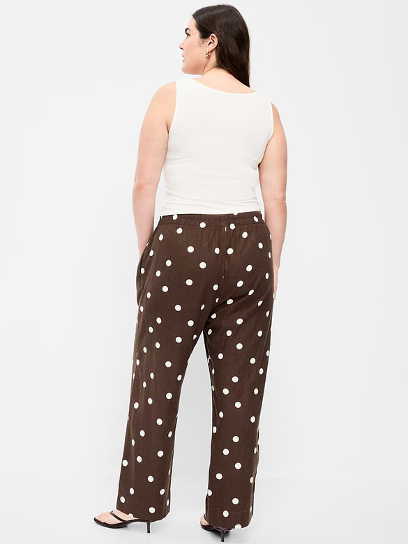 High-Waisted Linen-Blend Straight Ankle Pants