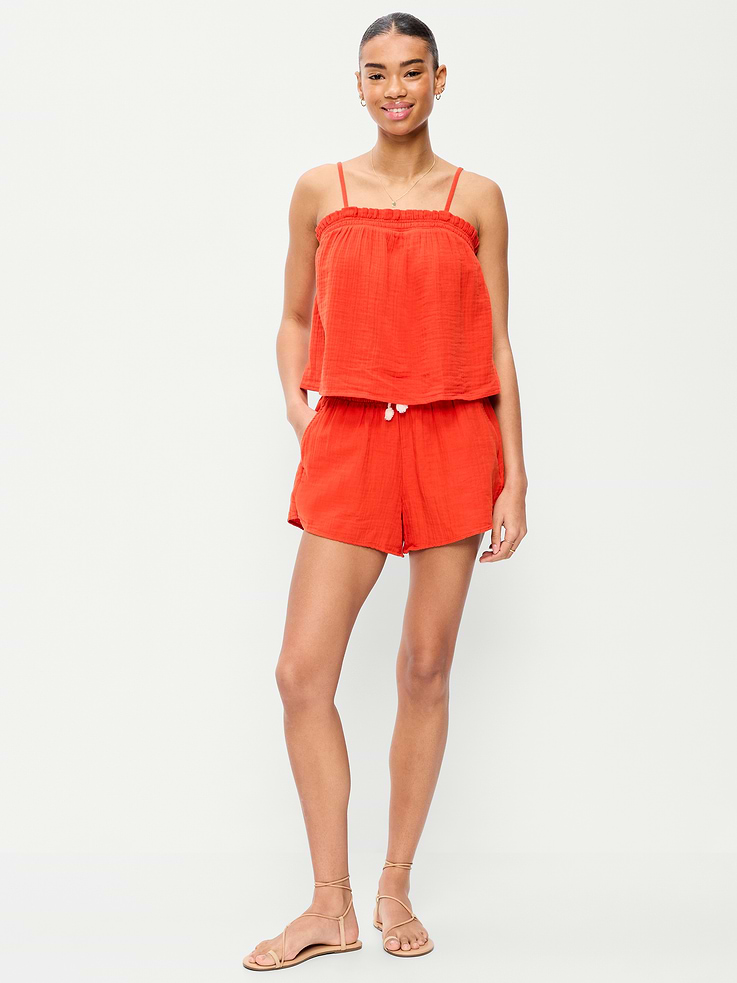 Image number 1 showing, High-Waisted Crinkle Gauze Shorts