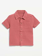 Image number 1 showing, Short-Sleeve Double-Weave Cotton Shirt for Toddler Boys