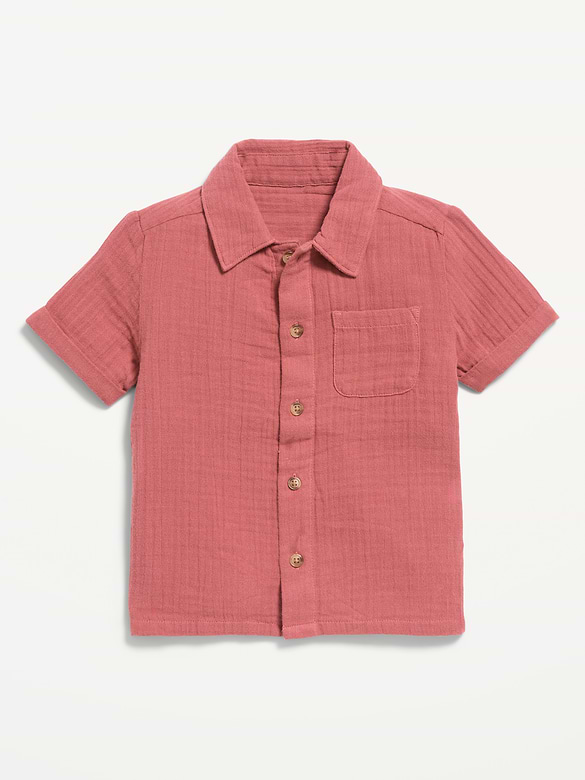 Short-Sleeve Double-Weave Cotton Shirt for Toddler Boys