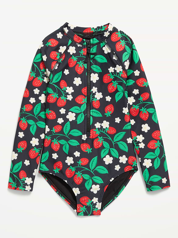 Long-Sleeve Rashguard Swim One-Piece for Girls