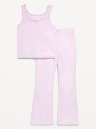 Image number 1 showing, Ribbed Pajama Tank Top and Flare Pants Set for Girls