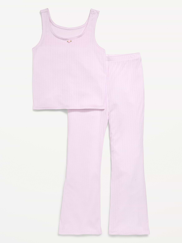 Ribbed Pajama Tank Top and Flare Pants Set for Girls