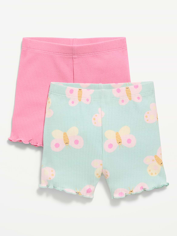 Ribbed Lettuce-Edge Biker Shorts 2-Pack for Baby